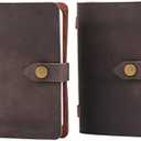 Fasjosma Leather Small Travel Journal Notebook, Vintage Daily Journal notebook Lined Paper, Handmade Mini Leather Notepad for Women & Men(2 pack/coffee*2)