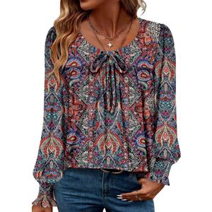 Magritta Womens Long Sleeve Tops 2025 Fall Keyhole-Tie Neck Pleated Tunic Blouses Dressy Casual Business Shirts (Medium, A3totem)