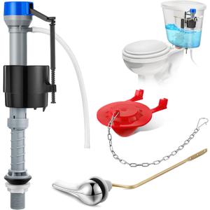Saillong Universal Toilet Tank Replacement Kit, Include Toilet Fill Valve, 2 Inch Low Flow Toilet Rubber Flapper, Side Mount Toilet Flush Brass Handle(Blue Grey, Red,1 Set)