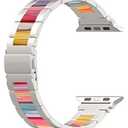 Wearlizer Compatible with Apple Watch Band 38/ 40/ 41/ 42mm Fashion Wristbands Women, Stainless Steel + Resin Metal Replacement for iWatch Series 11 10 9 8 7 6 5 4 3 SE/ Ultra 3 2 1-Starlight+Rainbow