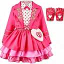 Wicked Wonderland Bridget Pink Costume Queen of Hearts Halloween Outfit with Jacket Dress & Accessories (Pink, S)
