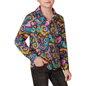 Haloumoning Boys 70s Disco Costume Kids Retro Button Down Dance Party Outfits Shirt Size 130