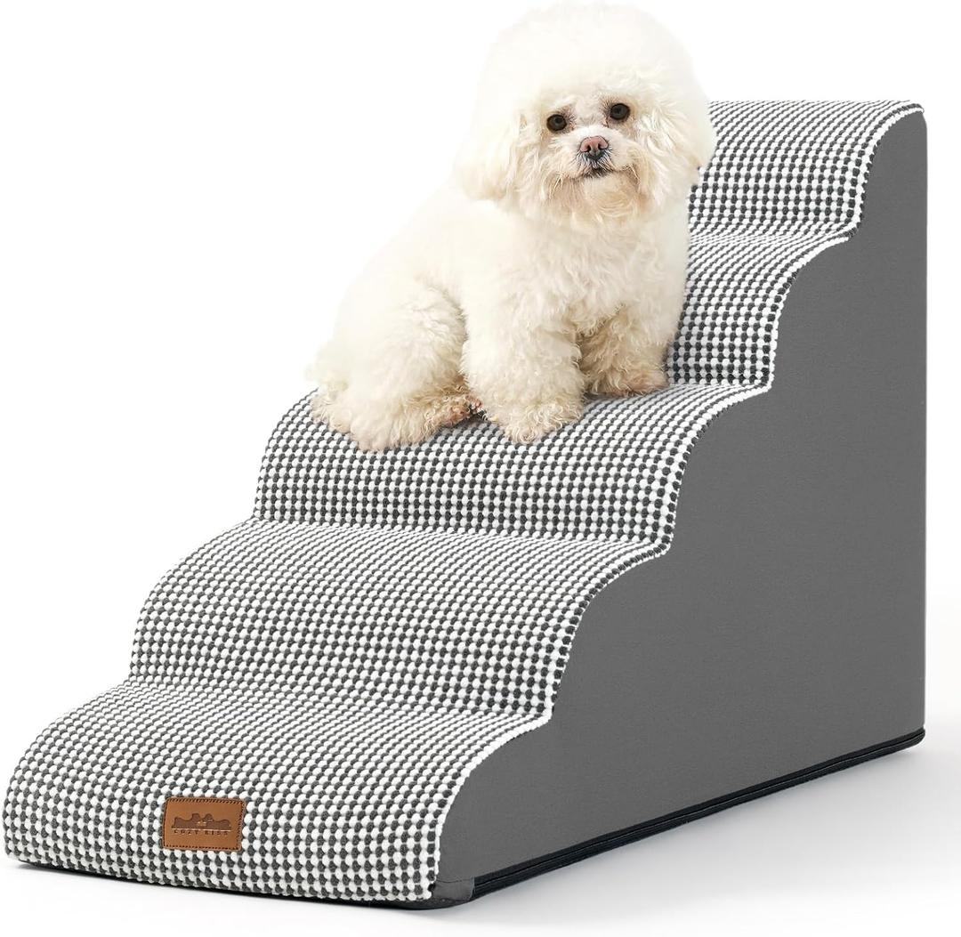 Dog Stairs for High Bed 22.6" H, Small Dog Step for Puppy, Older or Cat, Curved Ramp for Car, Ladder with High Density Foam, Lightweight, Durable, 15.7x33x22.6 inch, 5 Step, White Black (15.7x33x22.6in)
