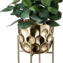 MyGift 7 Inch Deluxe Modern Hammered Brass Tone Metal Flower Planter Pot with Decorative Riser, Plant Pot with Display Stand Dcor - Handcrafted in India
