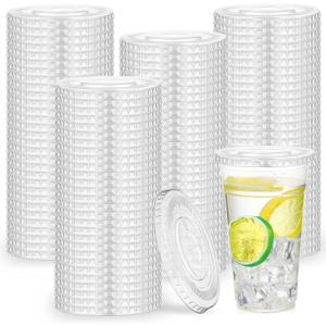 Hortsun 500 Count 98mm Clear PET Plastic Flat Lids with Straw Slot Fits 16, 20, 24 oz Cups Disposable Plastic Transparent Cup Lids for Iced Coffee Milkshake Ice Cream Office Home Travel Supplies (3.9 inch)
