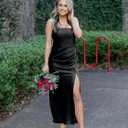 DAAWENXI Women's Summer Sexy Strapless Satin Tube Bodycon Midi Dress Side Slit Cocktail Party Long Dresses Black (Black, M)