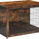 DWANTON Dog Crate Furniture with Cushion, Wooden Kennel Table with Double Doors, Indoor Dog House, Medium Size, 32.5" L, Rustic Brown