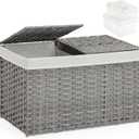 Storage Basket with Lid Wicker Baskets for Storage with 2 Separate Lid 42.3 Gallon (160 L) 29.9 x 17.3 x 18.1 Inches Rattan Woven Large Wicker Basket with 2 Liners for Bedroom Laundry Gray