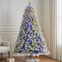6 FT Pre-lit Snow Flocked Christmas Tree, Artificial Christmas Tree with 250 Warm White & Color LED Changing Lights, 600 PVC Branch Tips, Easy Assembly/Metal Stand/Hinged/8 Color Modes