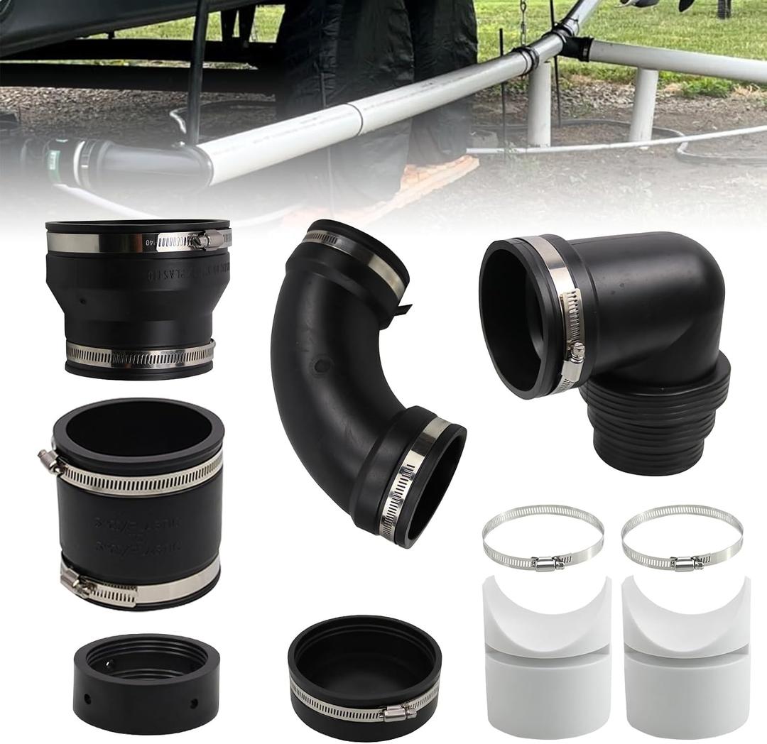 RULLINE RV and Camper Sewer Waste Plumbing Connection System Kit Compatible with 3" PVC Pipe RV Sewer Hose Fittings RV Sewer Adapter and Pipe Stand