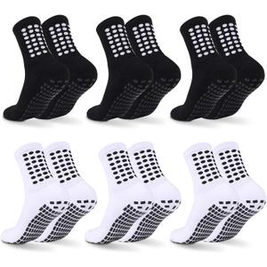 6 Pairs Grip Soccer Socks Colorful Non Slip Sports Football Basketball Hospital Yoga Socks for Men Women (One Size, 3pairs Black+3pairs White)