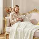 Amlie Home Chunky Knit Throw Blanket for Couch, Soft Chenille Handmade Crochet Throw Rope Knot Blanket for Children, 40"x50", Ivory
