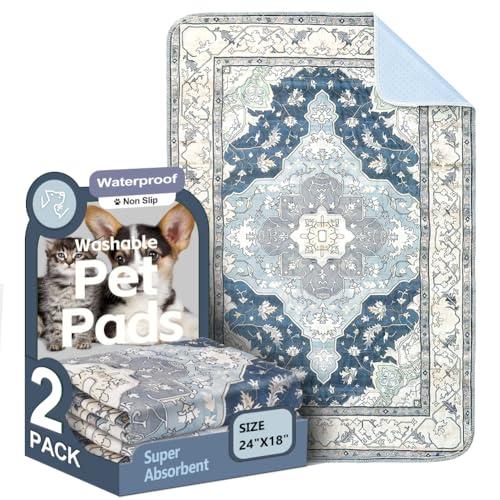 Washable Pee Pads for Dogs 2 Pack Reusable Puppy Training Pads 24"x18" Super Absorbent Waterproof Dog Training Pads, Non-Slip Potty Pads Whelping Pads Litter Mat Pet Supplies - Navy/Mix