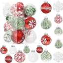 36 PCS Christmas Tree Ornaments Balls Set with Snowflake, Clear Red, Green, White Christmas Ornaments, Xmas Tree Hanging Glitter Ball Decor for Party Home Holiday