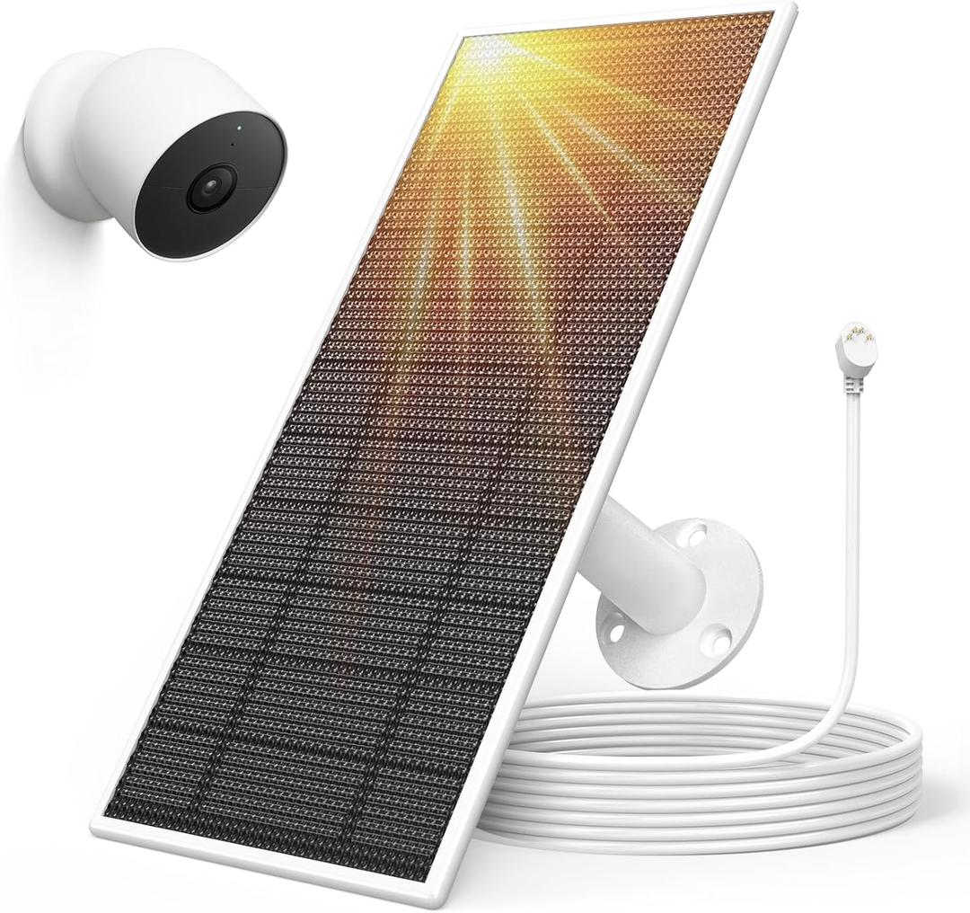 Solar Panel for Google Nest Camera Outdoor or Indoor(Battery Version), 5V 5W Solar Power Charger with 13Ft Cable- Special Made for Google Nest Cam
