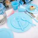 KIRE 150 Piece Blue Plastic Plates Disposable - Blue Dinnerware Set Includes 25 Dinner Plates, 25 Salad Plates, 25 Utensils Set 25 Clear Cups for Birthday/Picnic/Baby Shower/Easter/Spring