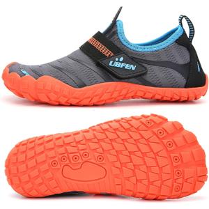 UBFEN Water Shoes for Kids Boys Girls Aqua Socks Barefoot Beach Sports Swim Pool Quick Dry Lightweight Toddler Little Big Kid (A Grey Orange) 10