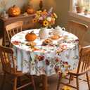 Eikione Thanksgiving Tablecloth, Round Fall Tablecloth 70 Inch, Pumpkin Table Cloth, Autumn Harvest for Christmas, Holiday, Birthday,Thanksgiving Decor (Maple Leaf Pumpkin)
