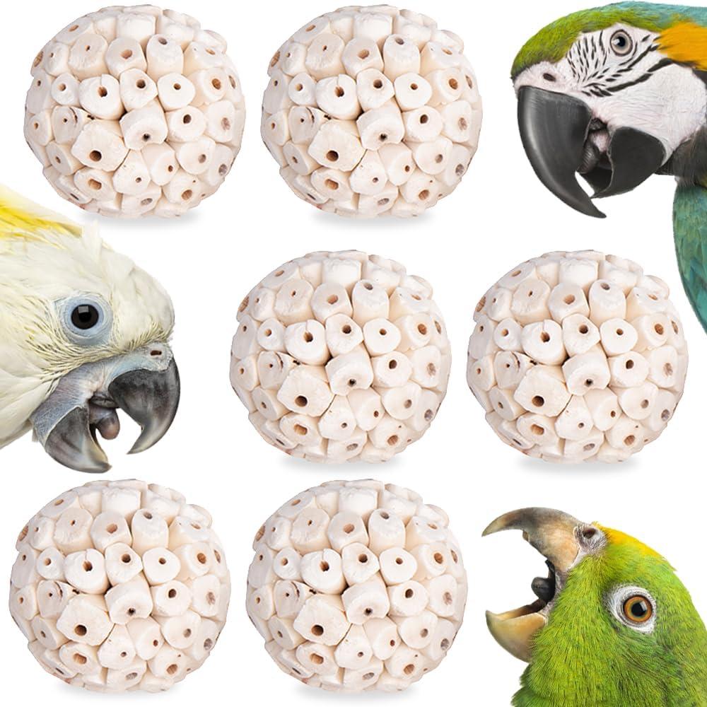 6 Pack Bird Toy Sola Balls, Natural Parrot Soft Chew Shredding & Foraging Toy, Bird Foot Balls for Cockatiel Conure Quaker Budgie Parakeet Bunny Guinea Pig Chinchilla Rabbit (White)