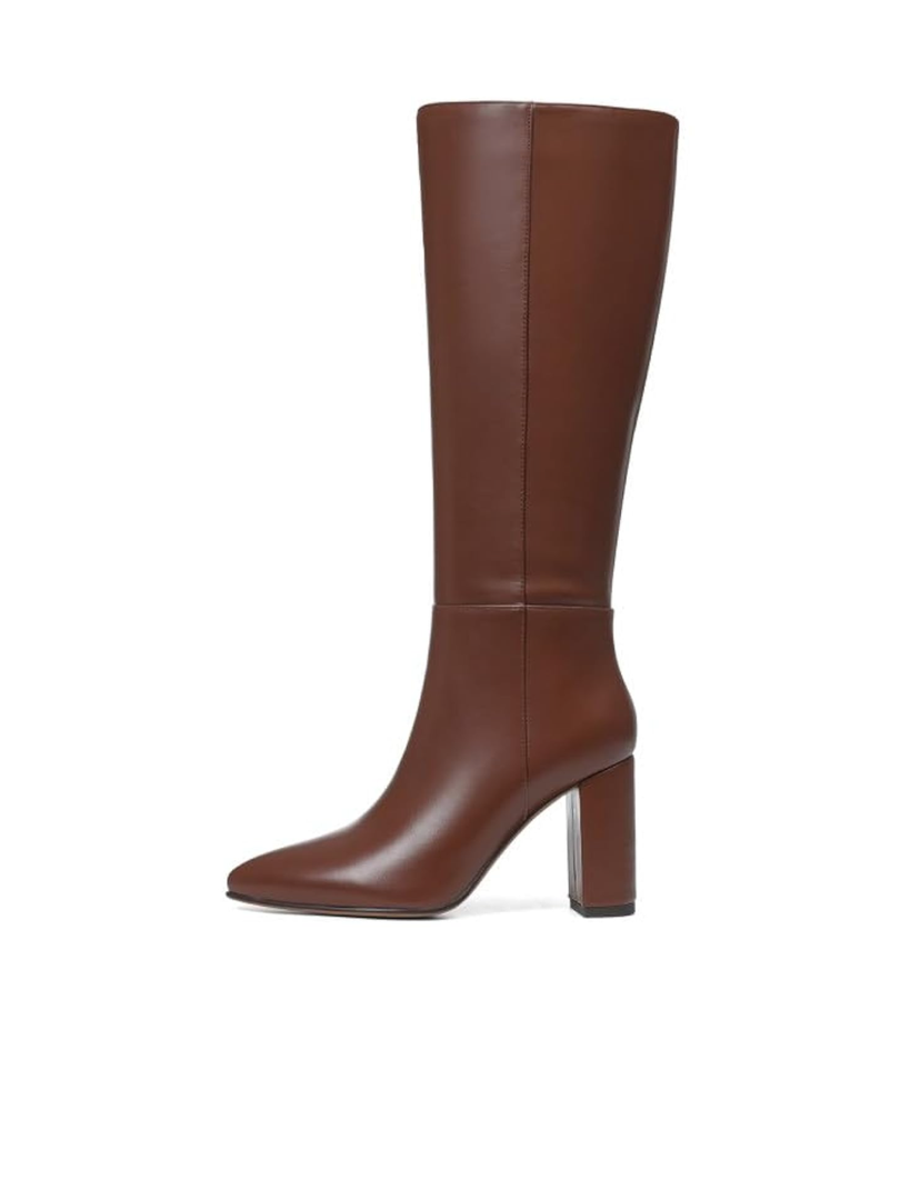 AOSPHIRAYLIAN Knee High Boots Chunky Heel Wide Calf Knee High Boots for Women Pointed Toe with Zipper Block Heel Fashion Dress Womens Shoes 8