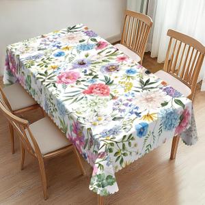 Vintage Floral Rectangle Tablecloths Summer Flower Table Cloths Dacorative Kitchen Dining Tablecloth for Rectangular Tables,Washable Table Cover for Party 54 x 72 Inch (Multi Color)