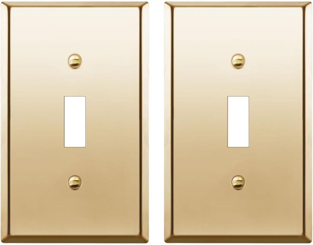 ENERLITES Toggle Light Metal Wall Plate, Stainless Steel Switch Cover, Corrosion Resistant, Standard Size 1-Gang 4.50" x 2.76", Stainless Steel 201, 7711-PB-2PCS, Polished Brass, Gold, 2 Pack