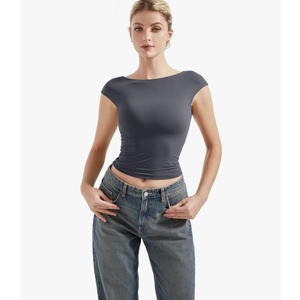 SUUKSESS Women Backless Sexy Going Out Tops Double Lined Open Back Y2k Basic Tee Shirts (Size Medium)