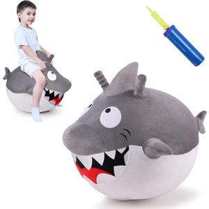 iPlay, iLearn Bouncy Pals Kids White Shark Hopper Ball, Toddler Ride on Bounce Toy, Outdoor Indoor Inflatable Jumping Animal W/Handle, Bouncing Hop Jumper, Birthday Gift for 2 3 4 5 Year Old Boy Girl