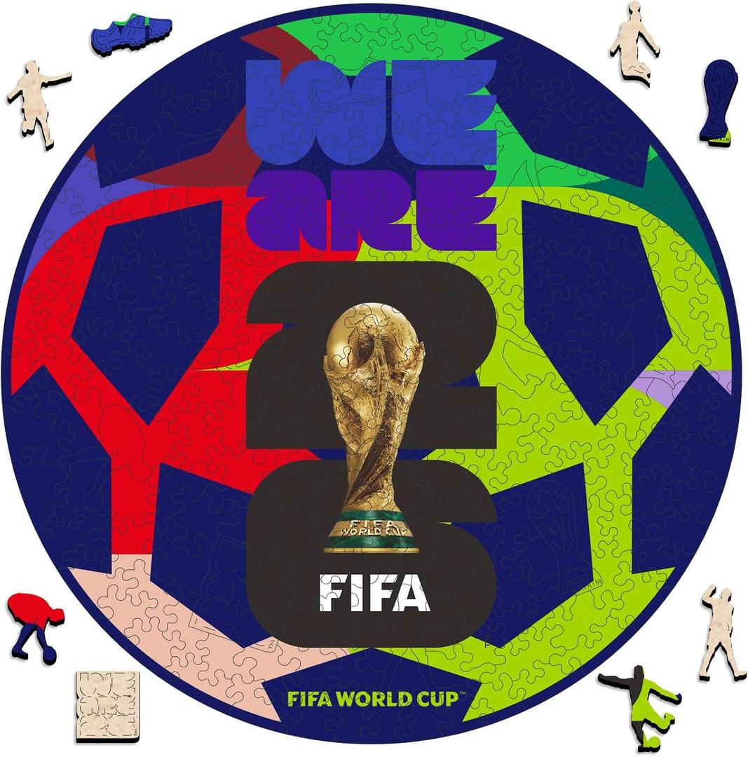 FIFA WorldCup2026 Wood Jigsaw Puzzle;Gift for SoccerFan-WeAre26 Ball 200Pcs | Official Licensed,5MM Thick Unique Shape,11.8x11.8in Long-Lasting Display memorabilia collector, puzzles & Decor 2in1 Gift