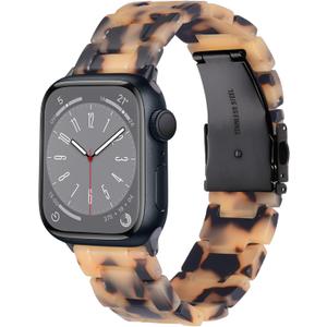 CRIS-BAND Compatible with Resin Apple Watch Bands Series 7/8/9/10/11 46mm 45mm 44mm 42mm for Women,Fancy Strap for iWatch Ultra 3/2 49mm Series 6/5/4/3/2/1/SE3 Slim Light Bracelet Wristband (Milk-Tortoise)