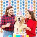 8 x Blue Dog Birthday Party Decorations, 2 Packs Orange and Blue Tinsel Backdrop,Dog Paw Birthday Party Supplies 3.3 x 6.6ft Foil Fringe Curtains, Photo Booth Props Backdrop Streamers