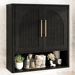RUSTOWN Fluted Bathroom Wall Cabinet with Arched Doors & Rounded Edges