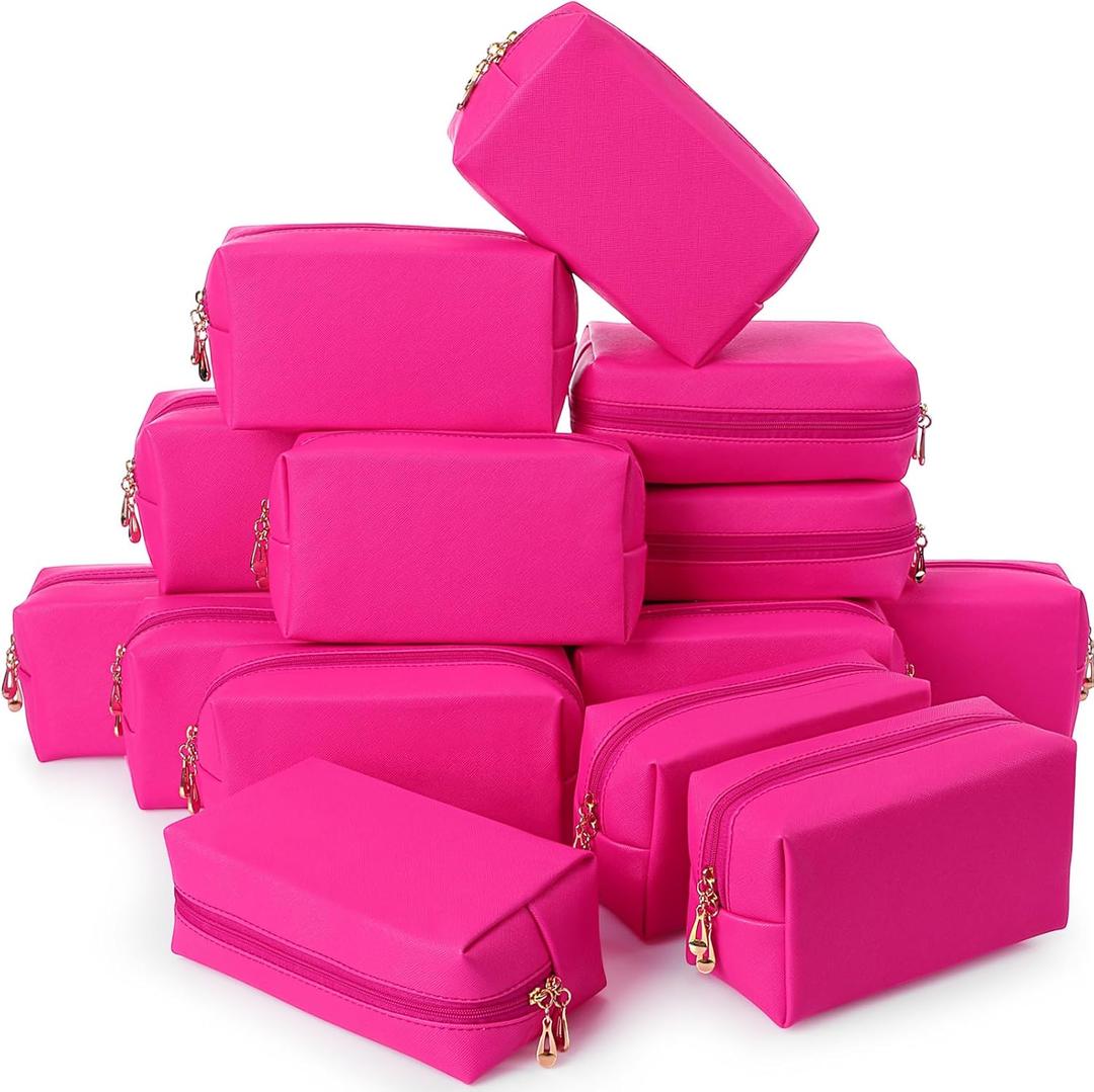 Kigeli Aesthetic Makeup Bags PU Leather Cosmetic Pouches Waterproof Plain Toiletry Bags Makeup Pouches Bulk for Women Party Gift Travel Storage Organizer(Rose Red,7.1 x 2.8 x 4.3 in)