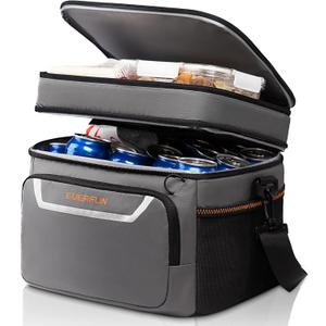 EVERFUN Small Compact Cooler Bag 24/48 Can Insulated Lunch Box Double Deck Soft Leak-Proof Waterproof Collapsible Ice Chest for Men Women Work Travel Car Trip Picnic Beach (Medium, Grey)