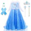 AHLPO Elsa Dress Princess Costume for Girls Birthday Party Halloween Cosplay Princess Dress Up Snow Queen Elsa Costume Fancy Dress Up with Long Cape for Toddler Kids Age 3 Year Old, Size 100