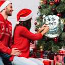 Round Christmas Metal Tin Sign Hello Winter Sign Christmas Pine Trees Welcome Door Sign Xmas Winter Holiday Farmhouse Rustic Wreath Sign for Indoor Outdoor Home Wall Window Decor 12*12 in