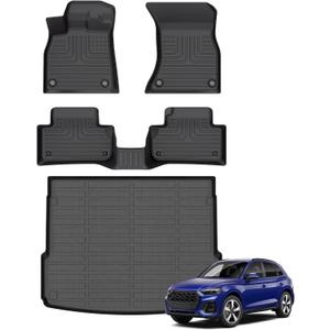 Floor Mats & Cargo Liner for 2018-2025 Audi Q5/SQ5 (Not for Q5 PHEV) (Include Sportback), All Weather Automotive TPE Liners Set Anti-Slip Waterproof Floor Liners Accessories - Black