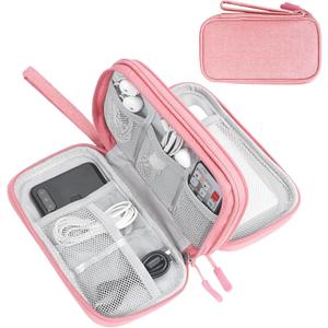 FYY Electronic Organizer, Electronic Accessories Carry Case Portable Waterproof Pouch Double Layers Storage Bag for Travel Cable, Cord, Charger, Phone, Earphone, Medium Size, Pink