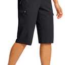 SANTINY 15" Long Shorts for Women Hiking Cargo Bermuda Shorts with 5 Zipper Pockets Lightweight Quick Dry Knee Length Capris (Black, L)