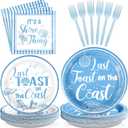 96Pcs Last Toast on The Coast Bachelorette Decorations Blue Beach Bachelorette Plates and Napkins Set Summer Coastal Seashells Party Decoration for Bridal Wedding Girl Birthday Party Supplies Serve 24
