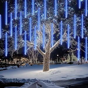FUNPENY Meteor Shower Rain Lights, 864 LED Christmas Lights Icicle Snow Falling Christmas Lights Outdoor Raindrop Lights, 30cm 24 Tubes Xmas Tree Holiday Decoration (Blue)