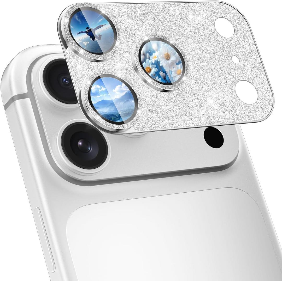 Imluckies for iPhone 17 Pro Max Camera Lens Protector Glitter, [ALL Metal] Tempered Glass Shiny Diamond Camera Cover Plate Sparkle Screen Protection, 9H Anti-Scratch & Easy Install, Bling Sliver