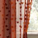 MYSKY HOME Terracotta Boho Sheer Curtains with Pom Poms 84 Inches Long Burnt Orange Rust Colored Rustic Farmhouse Bohemian Drapes for Bedroom Living Room Window, Rod Pocket, 52" Wide, 2 Panels