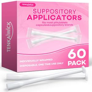 TENKAIWICK 60 Pack Disposable Vaginal Suppository Applicator for Women, Vaginal Applicator fits Size 0/00 Cap-Sules and Most Pills, Tablet Suppositories, Individually Wrapped