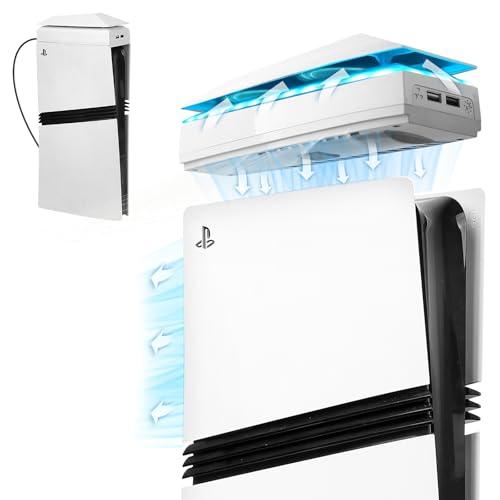 Raryars Console Cooling Fan with Dust Cover Colorful LED Light for PS5 Pro Console Disc Edition & Digital Edition Silent Absorb Fan Cooler with 2 USB Port PlayStation 5 Pro Cooling System