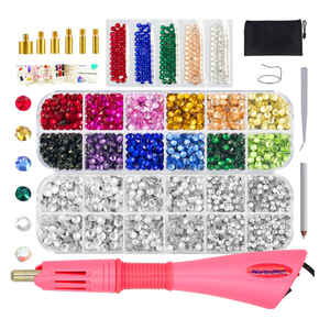 Worthofbest Bedazzler Kit with Rhinestones Hotfix Applicator Tool with 3400 Pcs Hot Fix Rhinestones for Bedazzling, Clothes, Clothing, Fabric, Hotfix Bedazzle Crystals Gems Pen and Iron on Diamonds