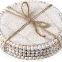 Honeydak 4 Pieces Wood Beaded Coasters 3.9 Inch Round Rustic Farmhouse Wooden Coasters for Drinks Decorative Table Top Wood Bar for Housewarming Home Kitchen(Beige)