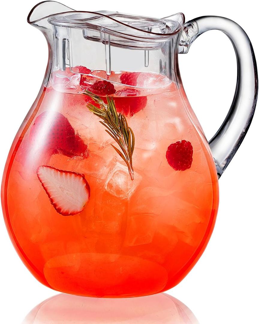 Plastic Pitcher (72 oz), Clear Acrylic Water Pitcher with Lid, Fridge Jug, BPA-Free, Shatter-Proof, Great for Iced Tea, Sangria, Lemonade, Juice, Milk, and More