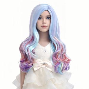 PATTNIUM Child Kids Rainbow Wigs Long Curly Wavy Colorful Wig Multicolor Wig for Girls Synthetic Cosplay Party Halloween Wigs(Rainbow)
