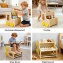 Foldable Toddler Stool for Kitchen - 4-in-1 Kitchen Step Stool for Kids, 2 Height Adjustable Step Stool with Slide, Chalkboard & Montessori Activity Games